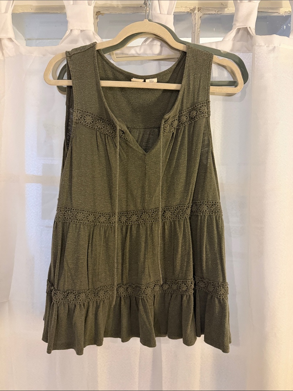 Artisan Ny Olive Green Crochet-Tiered Tank Top